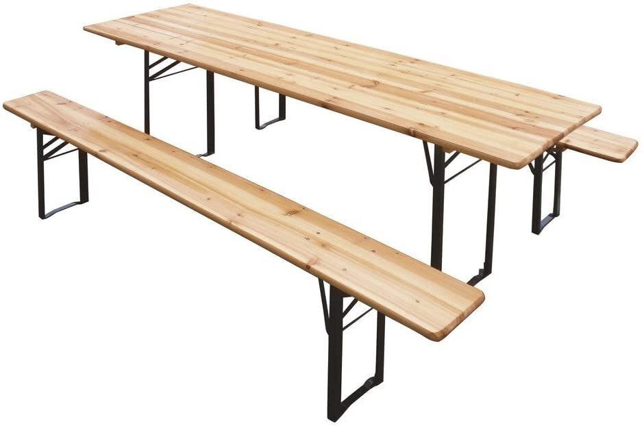 Image of VERDELOOK | Set Birreria, 2 Panche e Tavolo in Legno Naturale, Tavolo 70x220 cm, Tavolo per Esterno con Panche, Eventi, Feste, manifestazioni