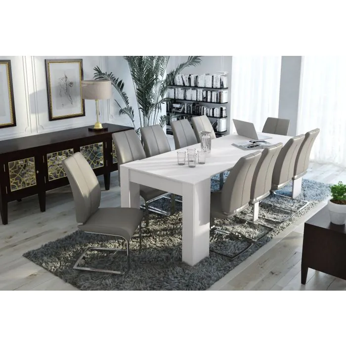 Consolle Tiago Allungabile Fino A 196cm - Tavolo Da Pranzo Moderno In Bianco Frassino, Made In Italy - Foto 3
