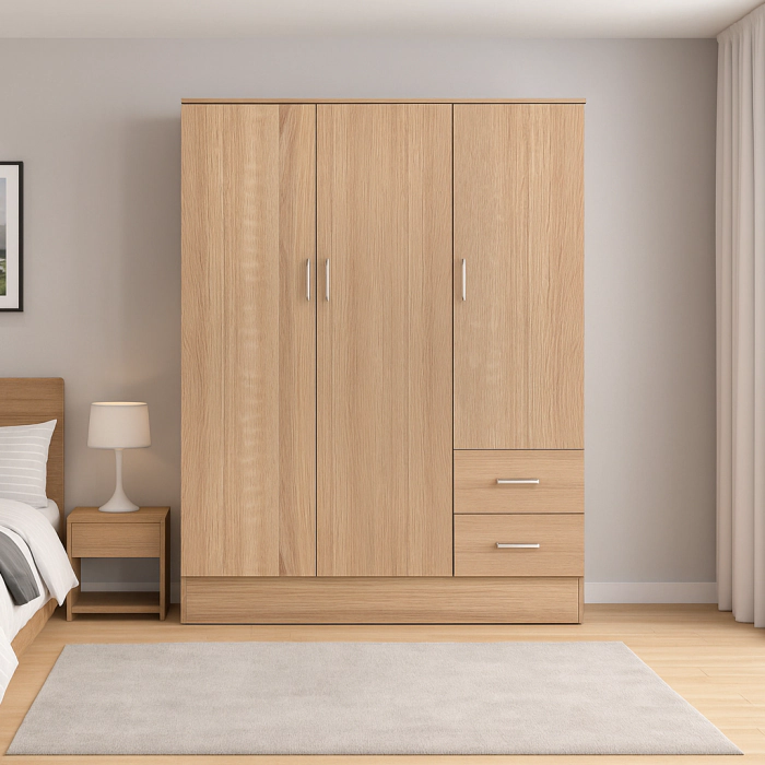 Armadio 2 Ante VOWNER 80x180x48cm - Con 3 Cassetti E Specchio, Legno Ingegnerizzato Bianco - Foto 4