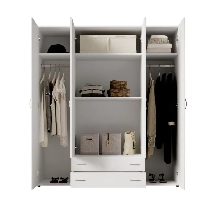 Armadio Guardaroba Germanvox Swift 4 Ante - Bianco Opaco, Made In Italy, 181x53x202 Cm - Foto 7