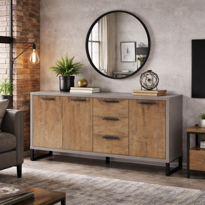 CREDENZA INDUSTRIAL LA FABBRICA 3 ANTE 3 CASSETTI CEMENTO ROVERE DE672 main product photo