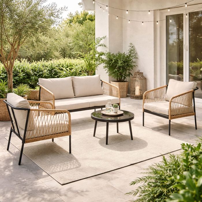 SALOTTO DA GIARDINO CON CUSCINI FELIPE NATURALE main product photo