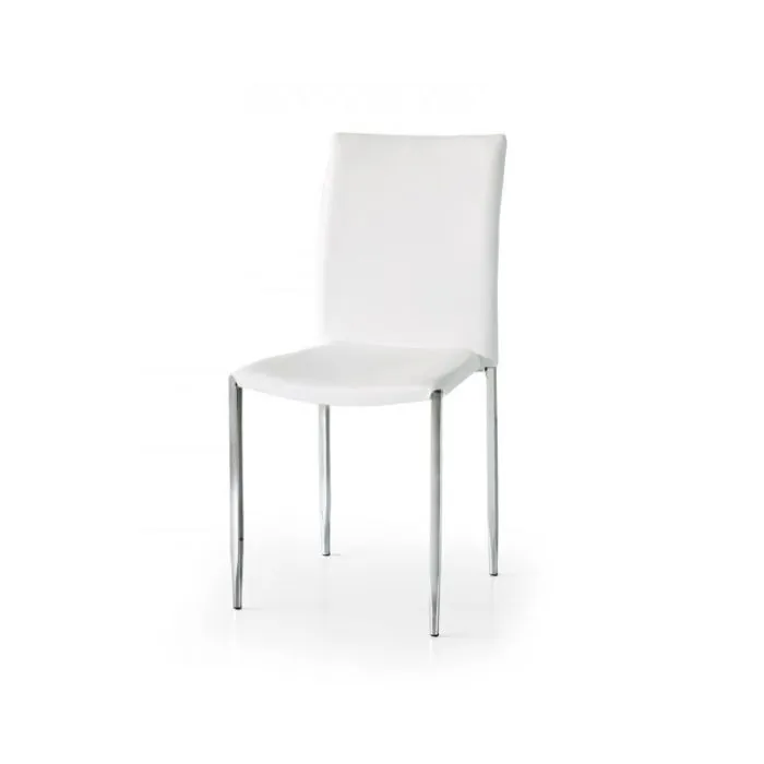 Sedia In Pelle Bianca Stile Barcellona - Poltrona Da Salotto Con Struttura In Acciaio Inox, Design Mid-Century