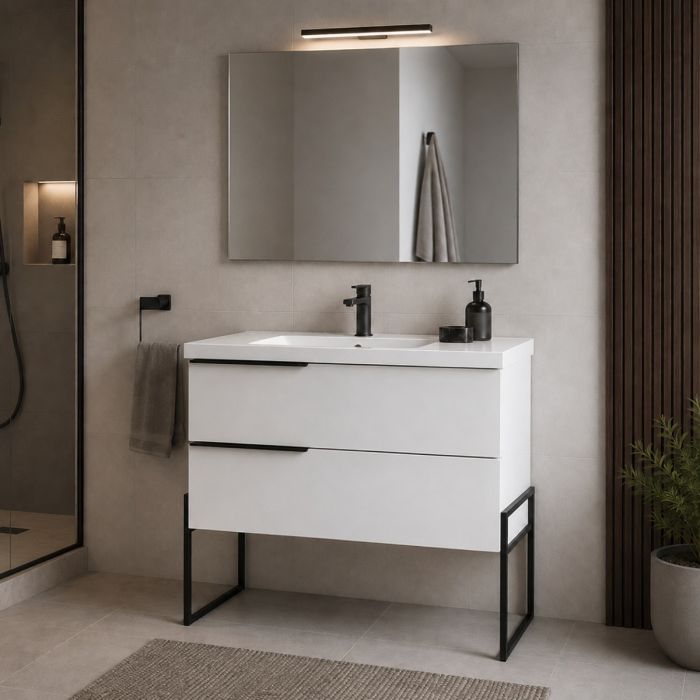 BAGNO FEBE2 CM 100 BIANCO LUCIDO FEBE2100BILU SPECCHIO E FARETTO main product photo