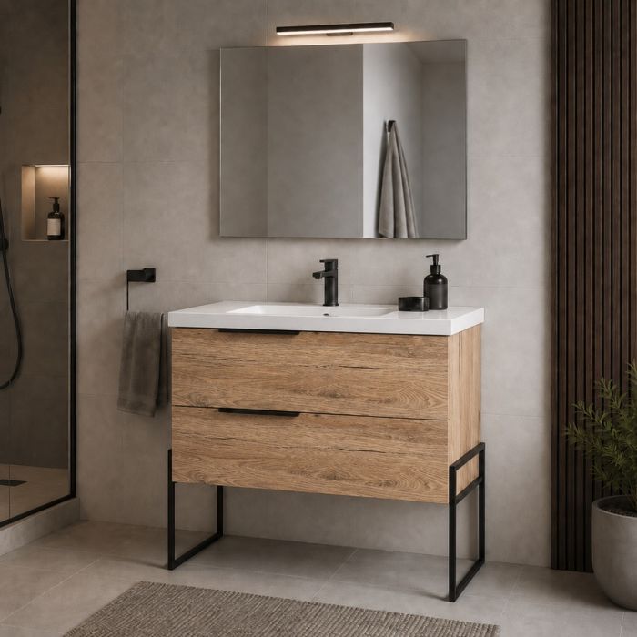 COMP. BAGNO FEBE2 100 CM QUERCIA FEBE2100QUNA SPECCHIO E FARETTO main product photo