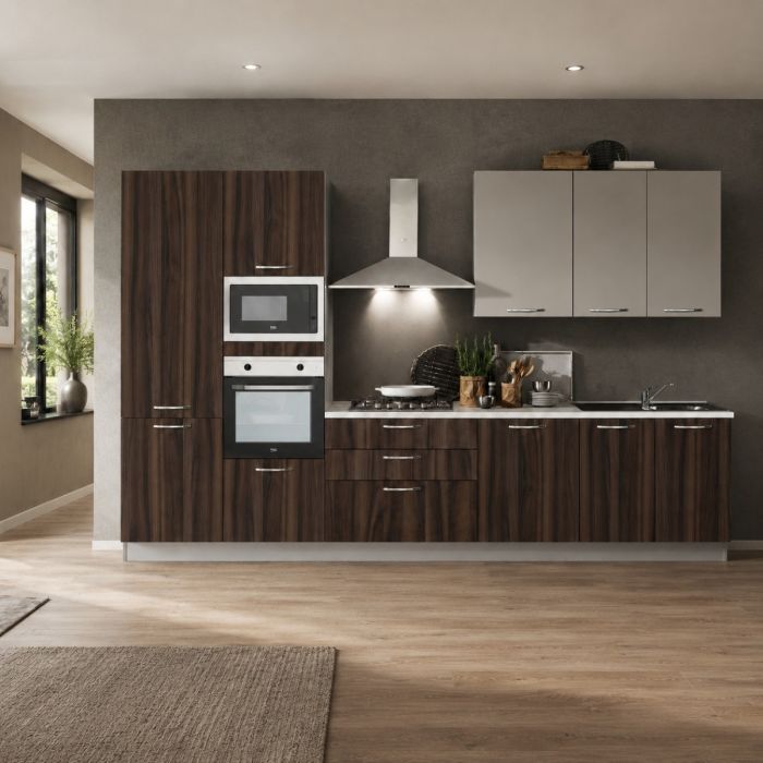 CUCINA MODERNA SMART NOCE SCURO MANIGLIA CROMO main product photo