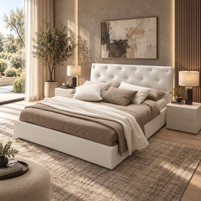 LETTO MATRIMONIALE LUXURY MADRYT 820 ECOPELLE BIANCO main product photo