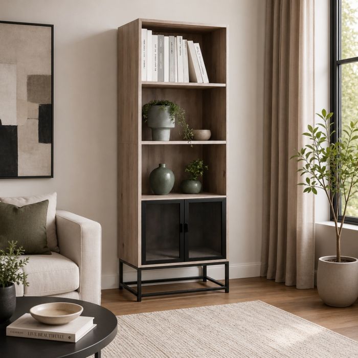 LIBRERIA IN LAMINATO ROVERE E METALLO 60X30X180 LIB7453 main product photo