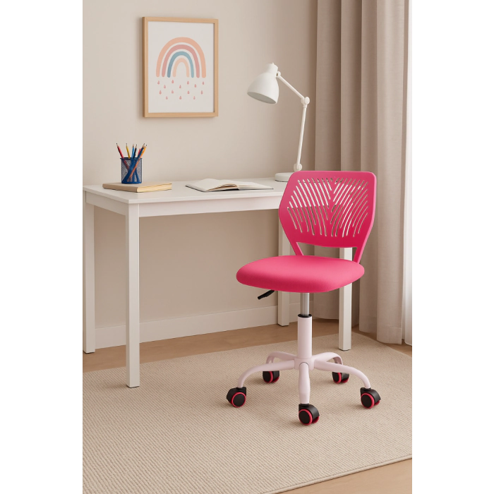 FurnitureR Sedia Da Scrivania Girevole Morandi Rosa - Regolabile In Altezza Con Schienale Forato - 2