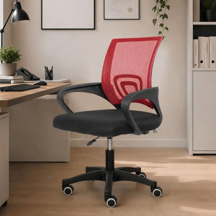 SEDIA GIREVOLE CON SCHIENALE IN RETE ERGONOMICO NERA ROSSA TE-I4-A9U0-9P main product photo