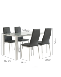 SET BENNY/JOLLY TAVOLO BIANCO+4 SEDIE ECOPELLE GRIGIE
