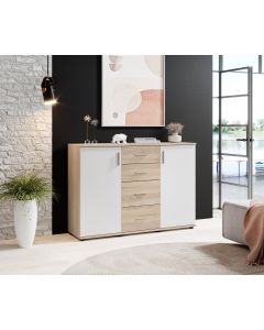 Credenza Bobby 2 ante 4 cassetti rovere bianco