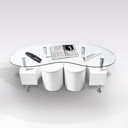 TAVOLINO BIANCO E VETRO TEMP. C/2 POUF A54BI