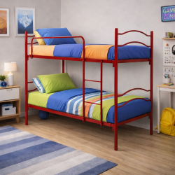 Vente-unique.com Letto A Castello ELEVATIO IV - 90 E 140x190 Cm - Struttura Acciaio Nero E Rosso