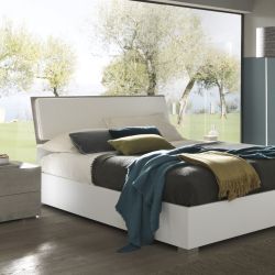 LETTO MATRIMONIALE CONTENITORE MILA FRASSINO BIANCO CEMENTO LED