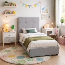 Letto singolo contenitore Napoli tessuto grigio LET217