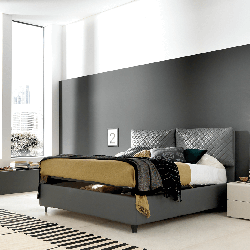 LETTO KATO MATRIMONIALE ECOPELLE GRIGIO CON CONTENITORE