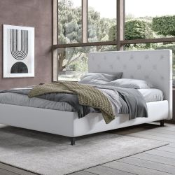 LETTO MATRIMONIALE CON CONTENITORE ACAPULCO ECOPELLE BIANCA