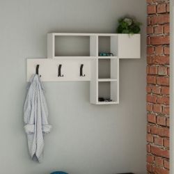 Appendiabiti ingresso bianco con 3 ganci e 4 nicchie 99x61x15