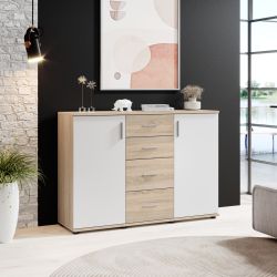 Credenza Bobby 2 ante 4 cassetti rovere bianco