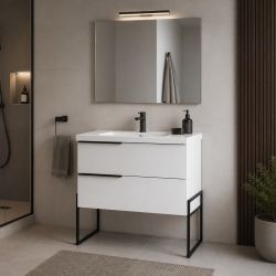 Composizione bagno Febe2 80 cm bianco lucido con specchio e faretto