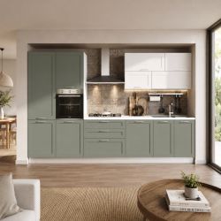 Cucina moderna Dora verde e bianco opaco 360 cm