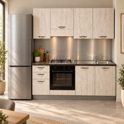 Cucina Monoblocco 195 cm Ida Rovere Bianco con Elettrodomestici vista frontale