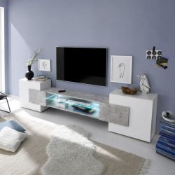 Incastro porta tv bianco lucido laccato e cemento