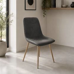 Sedia Simona tessuto vintage grigio con gambe dorate