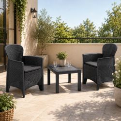 SET AKITA RATTAN ANTRACITE CON CUSCINO GRIGIO
