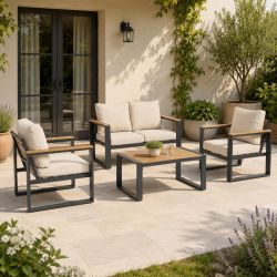 Set giardino 4 pz salotto Alejandro antracite beige 0663881