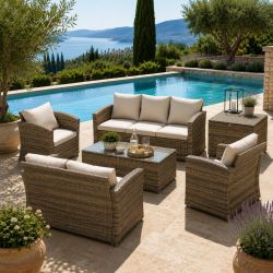 Set giardino rattan 2 divani, 2 poltrone, 2 tavolini