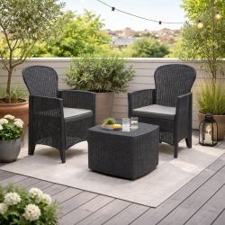 Set giardino Tree antracite 2 poltrone con cuscini e tavolino
