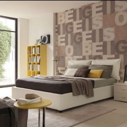 LETTO MATRIMONIALE LOTO ECOPELLE BIANCA CON CONTENITORE