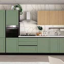 Cucina Dora verde opaco e rovere miele 363 cm