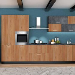 Cucina Kira rovere miele e cemento ardesia 360 cm