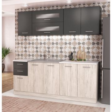 CUCINA LINEARE SOREL GRK609 GRIGIO COBALTO E PINO CHIARO L.200 P.60
