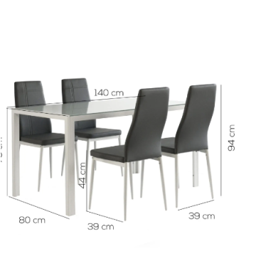 SET BENNY/JOLLY TAVOLO BIANCO+4 SEDIE ECOPELLE GRIGIE