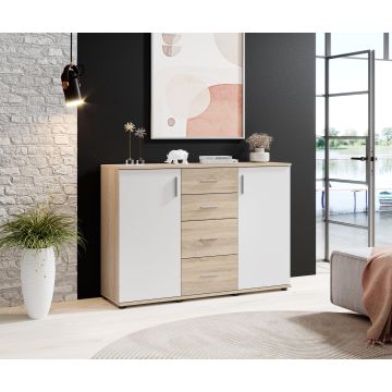 Credenza Bobby 2 ante 4 cassetti rovere bianco