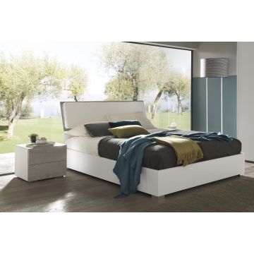 LETTO MATRIMONIALE CONTENITORE MILA FRASSINO BIANCO CEMENTO LED