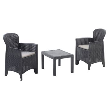 SET AKITA RATTAN ANTRACITE CON CUSCINO GRIGIO