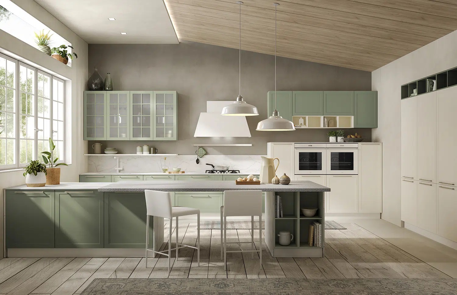 Cucina Gaia Pet bianco e verde opaco