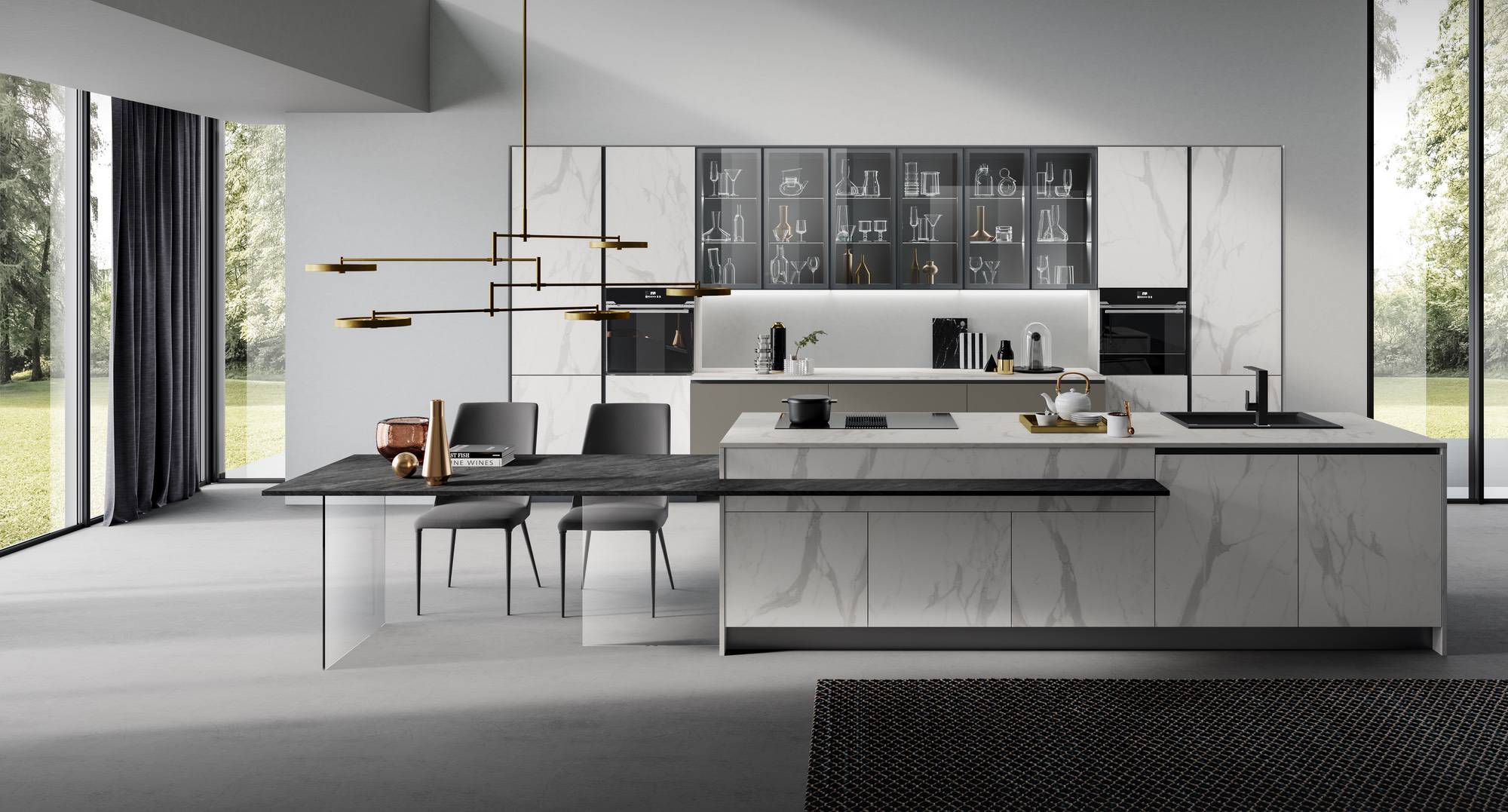 Cucina componibile moderna Zen effetto marmo