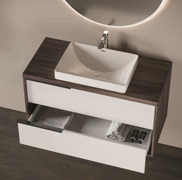 Mobile bagno con base 2 cassetti e specchio tondo