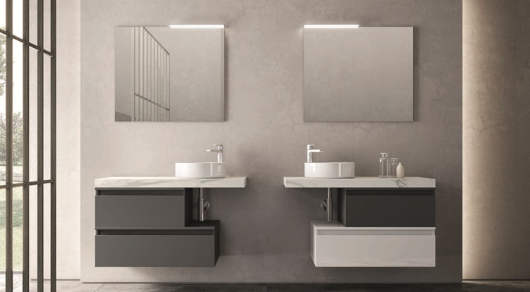 Mobili bagno sospesi moderni con doppio lavabo separato