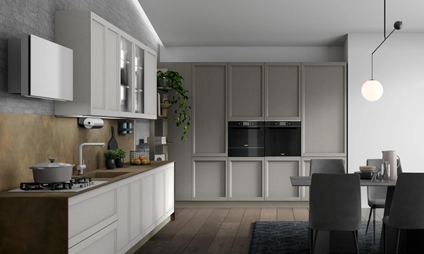 Particolare cucina componibile Lea bianco grigio